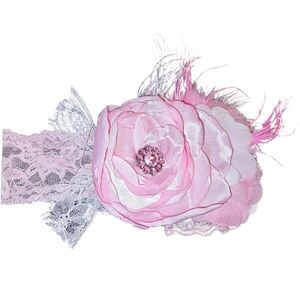 Gorgeous Boutique Lace Floral Headband with Jewels and Feathers, Toddler